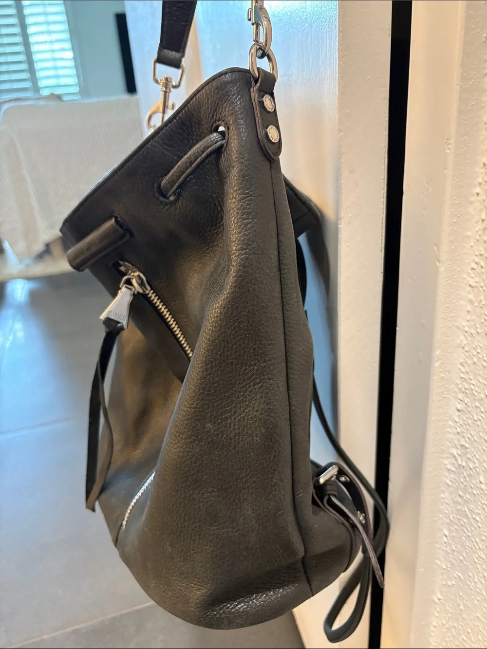 Aimee Kestenberg Black Pebbled Leather Hobo with Tassel Zip